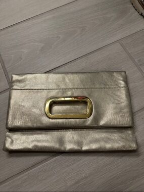 Gold Metallic Fold-Over Clutch with Gold Hardware
